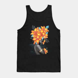 Black and white girl with color beautiful flowers in her head. Tank Top